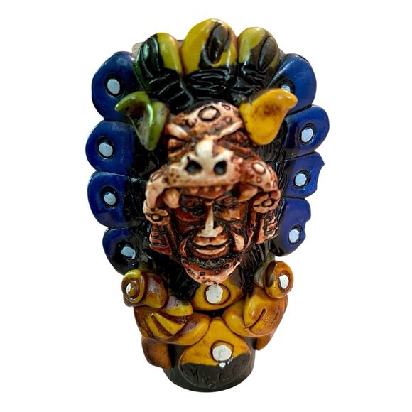 Aztec Mexican shot glass 3 oz clay stones Tribal man - Picture 3 of 13
